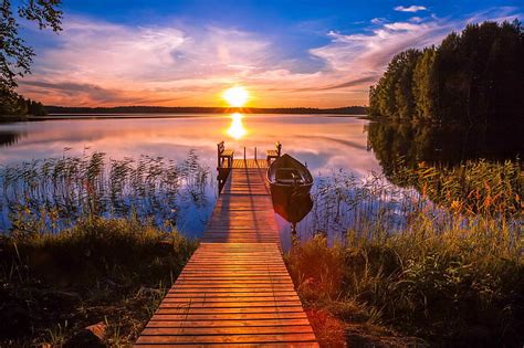 Amazing sunset, lake, rural, amazing, pier, sunset, bonito, sky ...