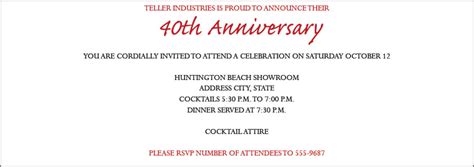 Business Anniversary Invitation Wording Samples | Arts - Arts