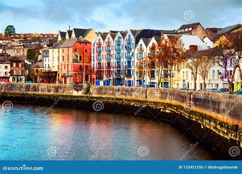 Bank of the River Lee in Cork, Ireland City Center with Various Shops Stock Photo - Image of ...