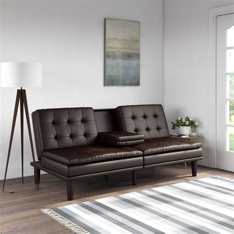 Mainstays Memory Foam Pillowtop Futon with Cupholder, Multiple Colors - Walmart.com | Leather ...