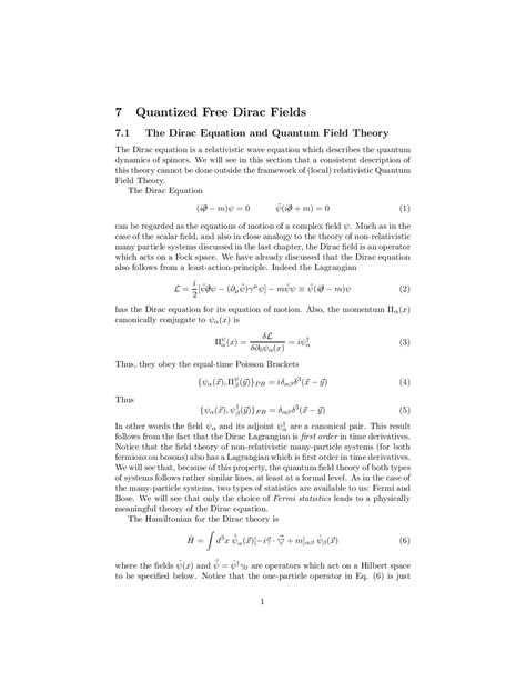 Quantized Free Dirac Fields: Dirac Equation and Quantum Field Theory ...