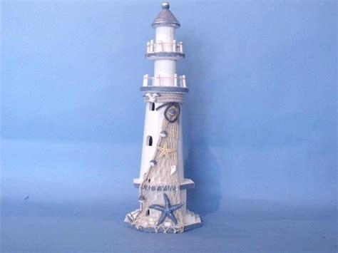 Buy Wooden White Lighthouse with Shells 16in - Beach Decor