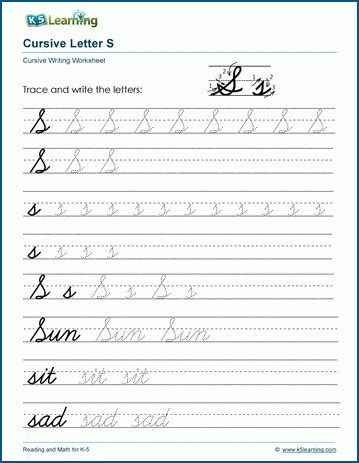 Cursive writing: Letter S worksheets | K5 Learning