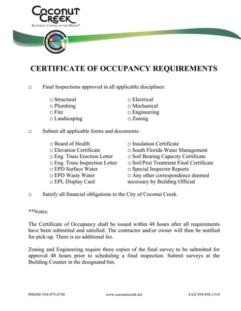 certificate of occupancy requirements