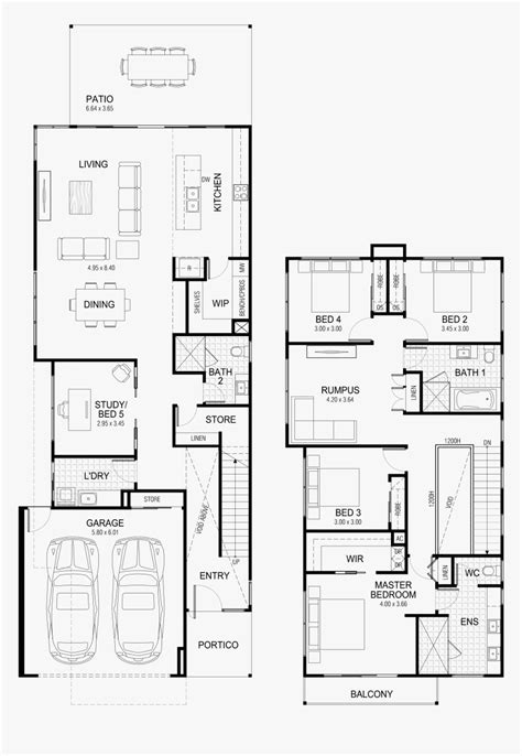 House , Png Download - Narrow House Plans 2 Story, Transparent Png - kindpng