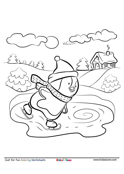 Ice Skating Penguin Coloring Page - KidzeZone