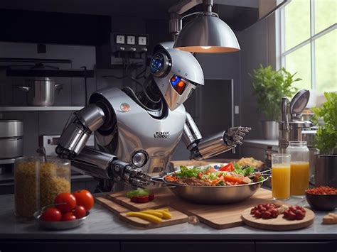 Premium AI Image | Kitchen Robot Chef in Action AI generated