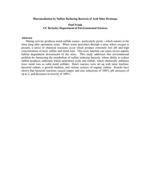 (PDF) Bioremediation by Sulfate Reducing Bacteria of Acid Mine ...nature.berkeley.edu/classes ...