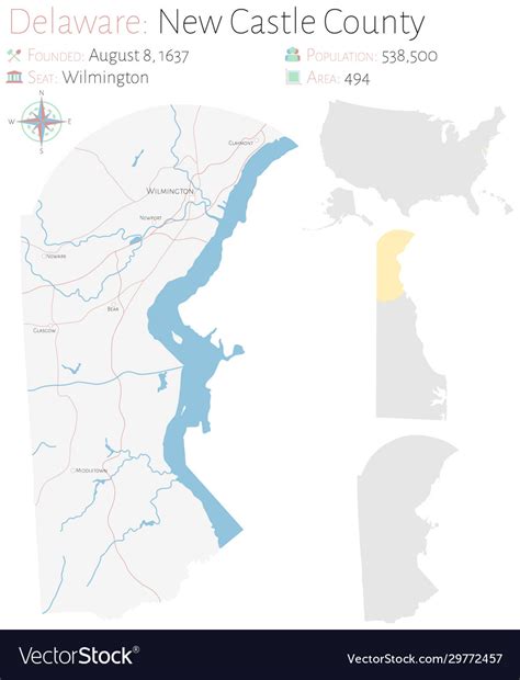 Map new castle county in delaware Royalty Free Vector Image