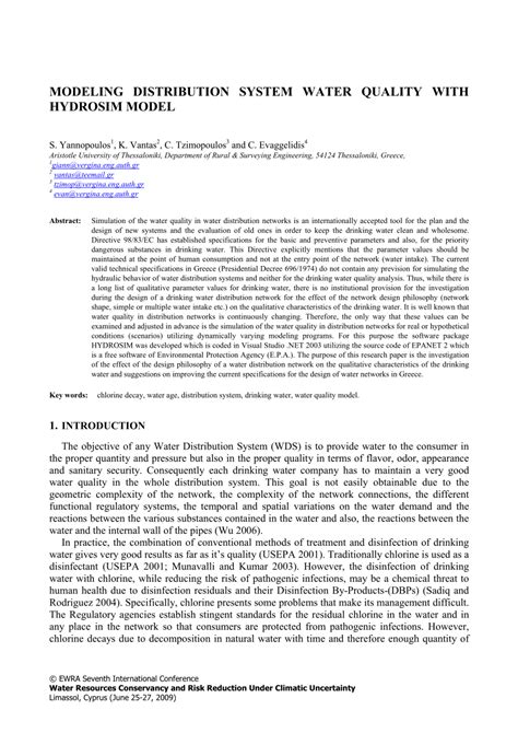 (PDF) Modeling distribution system water quality with hydrosim model