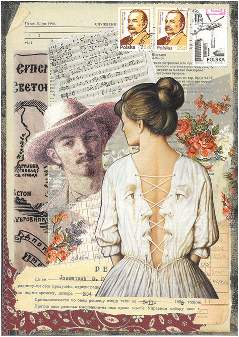 Original Collage Art, Paper Collage, Vintage Art, Woman's Back Mixed Media by Dragana Lazovic