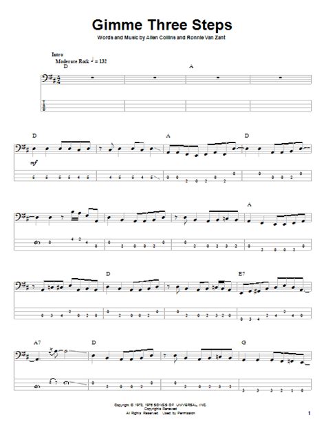 Gimme Three Steps by Lynyrd Skynyrd Sheet Music for Bass Guitar Tab at Sheet Music Direct