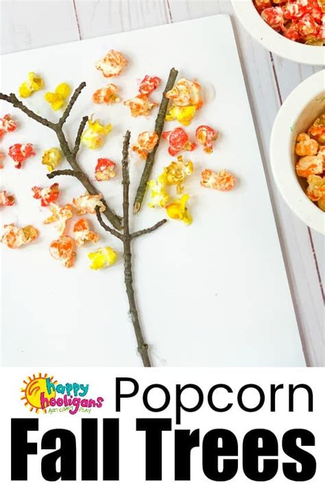 Popcorn Fall Tree Craft for Preschoolers - Happy Hooligans