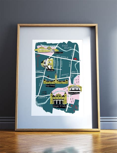 Glasgow Map West End Giclee Print Teal Colour Graduation - Etsy