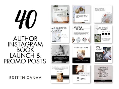 Book Launch and Book Promo Instagram Templates I 40 Easy to Edit Canva Instagram Templates for ...