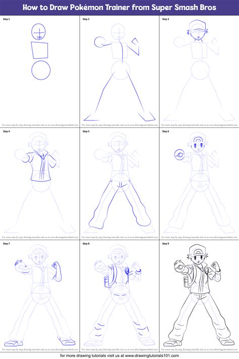 How to Draw Pokémon Trainer from Super Smash Bros printable step by step drawing sheet ...