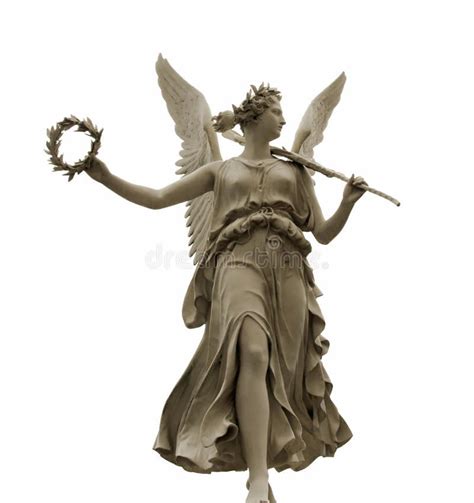 Goddess Nike, isolated on white. Frontal view of a Statue of the ...