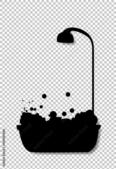 Black silhouette of bathtub with shower head full of bubble foam Stock Vector | Adobe Stock