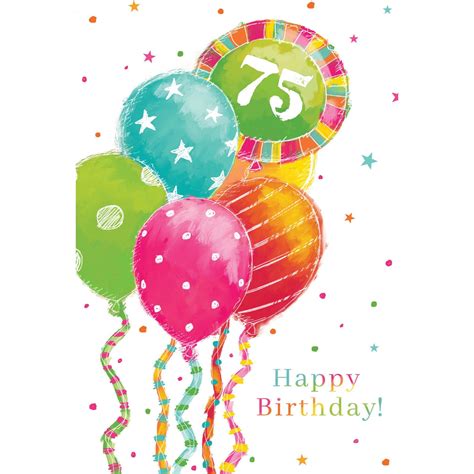 75th Birthday Card with colorful balloons