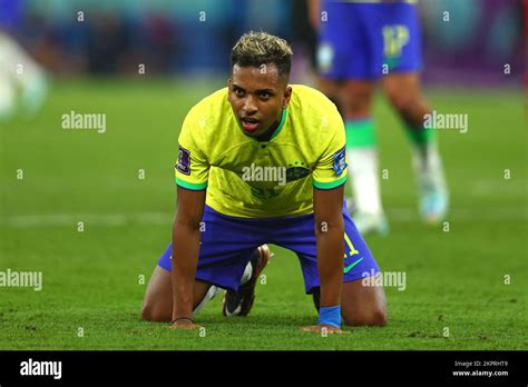 Doha, Qatar. 28th Nov, 2022. Rodrygo of Brazil reacts during the 2022 ...