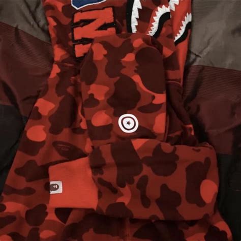 BAPE Men's Red Hoodie | Depop