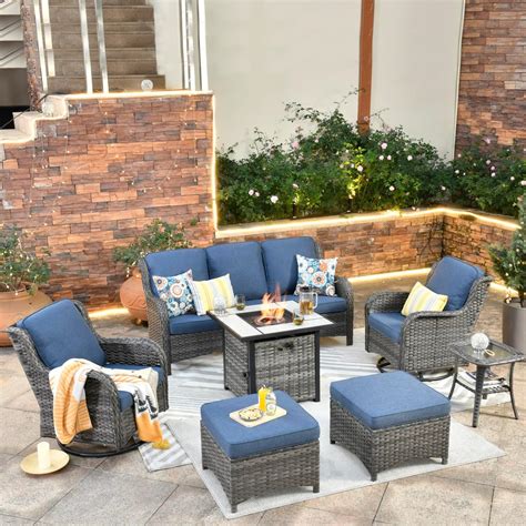 Amazon.com: OVIOS Patio Furniture Set Outdoor Furniture 7 Pieces Swivel ...