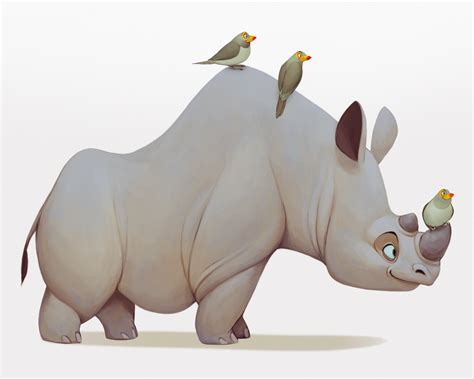 ArtStation - Rhino and Oxpeckers, Arjun Somasekharan Cartoon Sketches, Animal Sketches, Cute ...