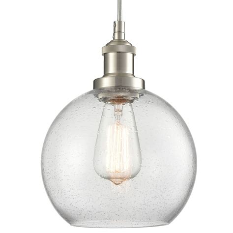 Seeded Glass Globe Pendant Light for Kitchen Island, Nickel