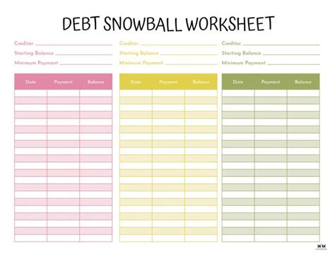 a printable debt snowball worksheet is shown in this image, it shows the