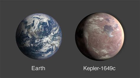 This graphic compares the size of Earth and Kepler-1649c, an exoplanet ...