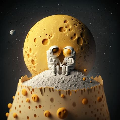 Premium Photo | Couple of Astronauts on a Moon Made of Cheese