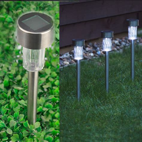 10 X Solar Powered Stainless Steel LED Post Lights Garden Outdoor Rechargeable | eBay