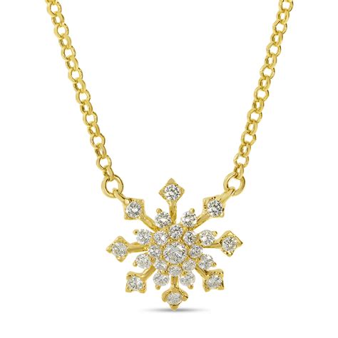 Colormerchants - 14K Yellow Gold Diamond Snowflake Necklace