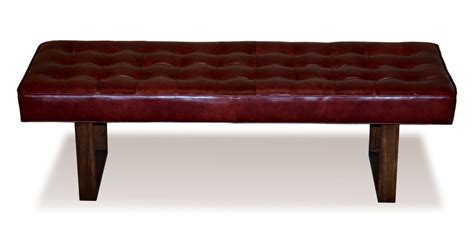 Retro - Modern Merlot Red Genuine Leather Bench, Ottoman, Coffee Table