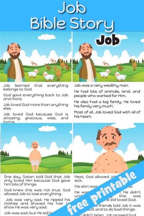 Job Bible story for kids - ideal to use as a bed time story or lesson review. Print back to back ...