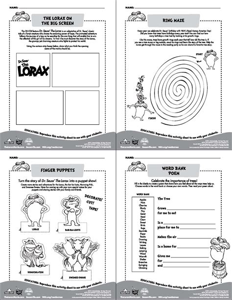 Lorax Reading Activity Sheet | Seuss classroom, Dr seuss activities, Dr seuss day