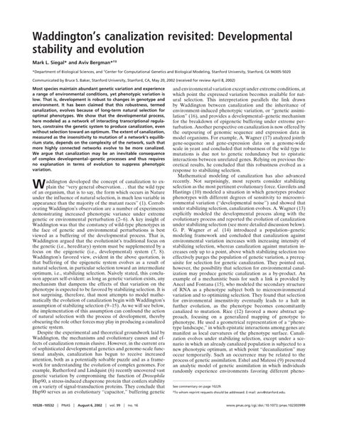 (PDF) Waddington's canalization revisited: Developmental stability and ...