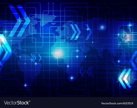 World map with technology dark blue background Vector Image