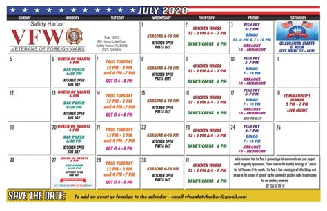 Calendar – VFW Safety Harbor "The "V" with a View"