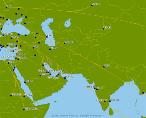 Lufthansa route map - Middle East and India from Frankfurt