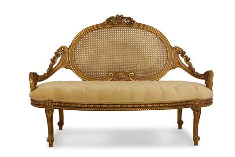 Lierre, Antique Style, French Cane Art, Tufted Tan Velvet, Banquette ...