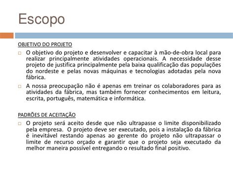 Exemplo De Escopo De Uma Empresa - Vários Exemplos