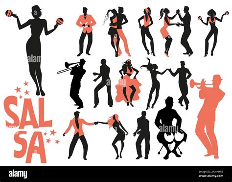 Salsa dance clipart collection. Set of latin music dancers and musician ...