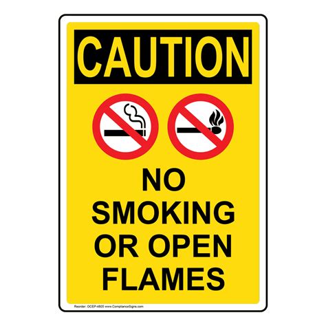 Portrait OSHA No Smoking Or Open Flames Sign With Symbol OCEP-4805