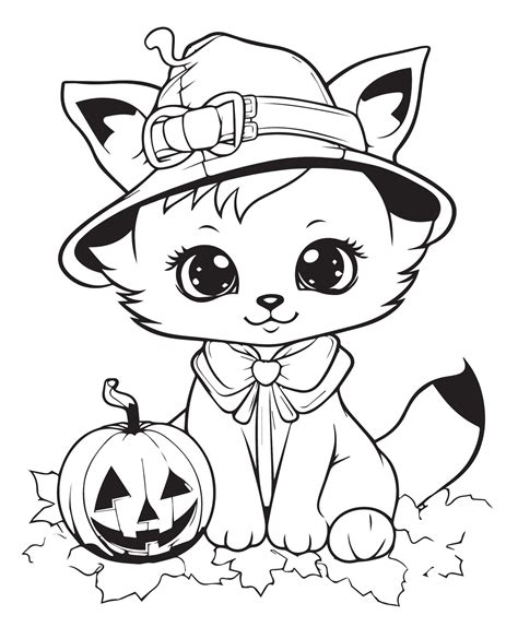 halloween cat coloring page with pumkin 27460619 Vector Art at Vecteezy