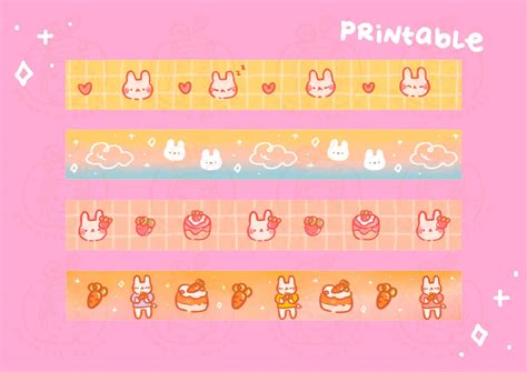 Printable Cute Bunny Washi tape Printable Digital Washi - Etsy