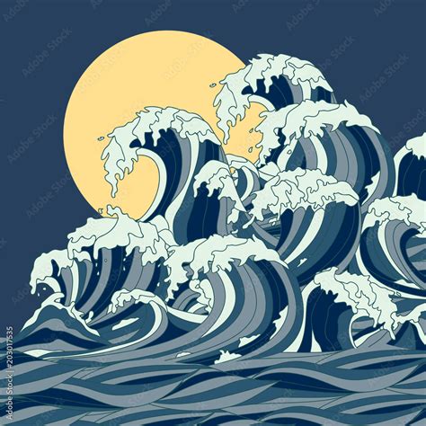 wave vector illustration Japanese motif. japan background. hand drawn illustration of japan. sea ...