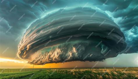 Premium Photo | Majestic supercell storm formation at sunset