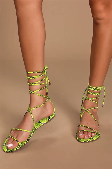 Davida Lime Green Snake Print Lace-Up Sandals | Lace up sandals, Lace up sandal heels, Womens ...