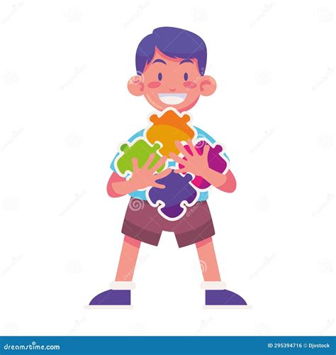 Autism boy with puzzles stock illustration. Illustration of isolated - 295394716